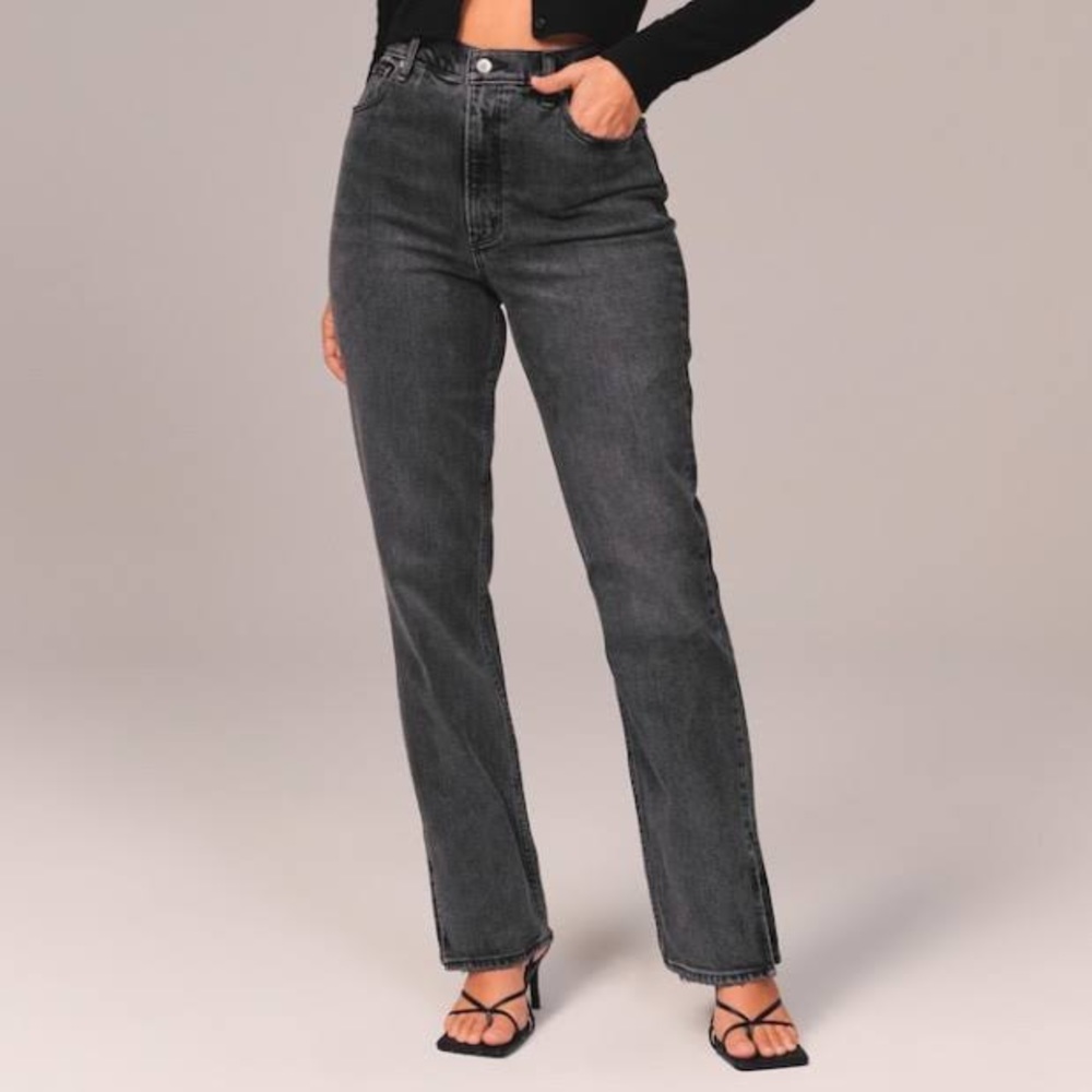 Abercrombie curve love ankle straight ultra high rise in washed grey